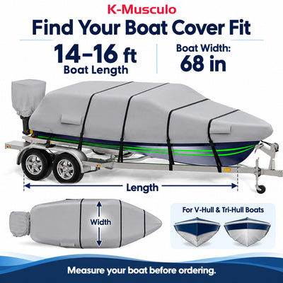 K-Musculo Heavy Duty Waterproof Boat Cover with Motor Cover for V-Hull and Tri-Hull Boats