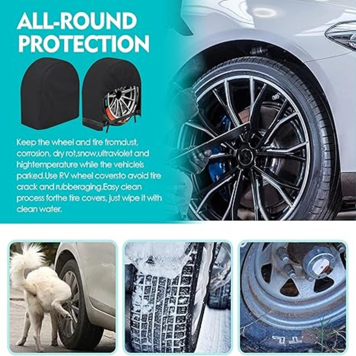K-Musculo RV Tire Covers 4-Pack, Waterproof 5-Layer Nonwoven Wheel Covers for Campers & Trailers