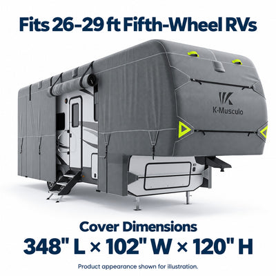 K-Musculo Fifth Wheel RV Cover with 7-Layer Top, Gray, 6 Size Options for 20-45 ft RVs