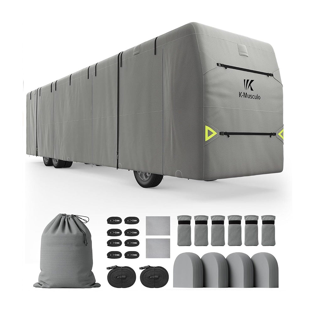 K-Musculo Class A RV Cover, Heavy Duty Waterproof Motorhome Cover with Tire Covers & Gutter Covers