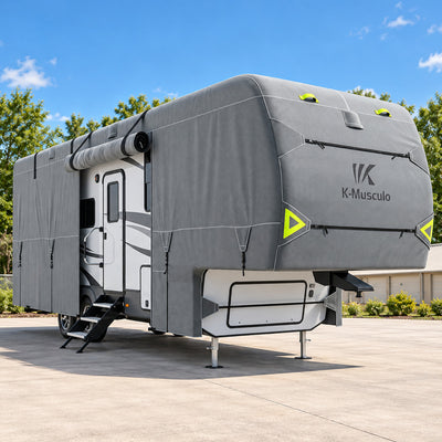 K-Musculo Fifth Wheel RV Cover with 7-Layer Top, Gray, 6 Size Options for 20-45 ft RVs