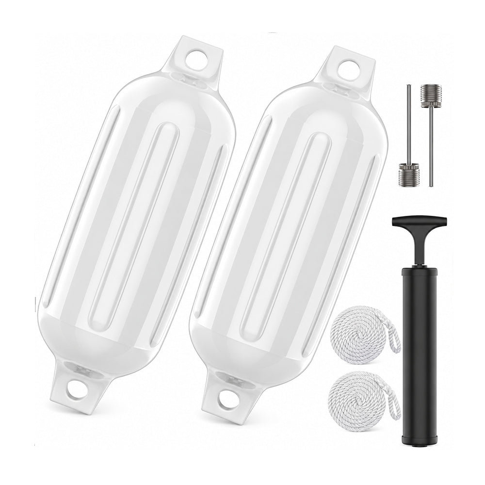 K-Musculo Boat Fenders 2 Pack, 6.5 x 23 in Inflatable Ribbed PVC Boat Bumpers with Twin Eyes