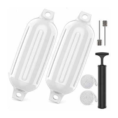 K-Musculo Boat Fenders 2 Pack, 6.5 x 23 in Inflatable Ribbed PVC Boat Bumpers with Twin Eyes